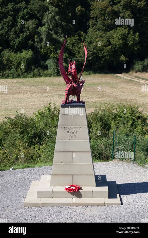 The red dragon memorial to Welsh soldiers who died at Mametz Wood in the First Battle of the ...