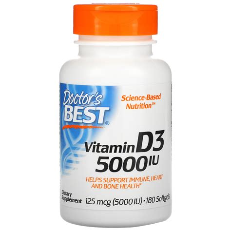 Buy Doctor's Best Vitamin D3 125mcg (5000 IU) 180 Softgels Online ...