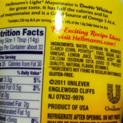 Fat Free Mayonnaise Nutrition Label | Blog Dandk