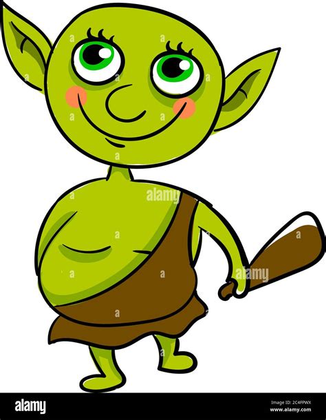 Happy green troll, illustration, vector on white background Stock ...