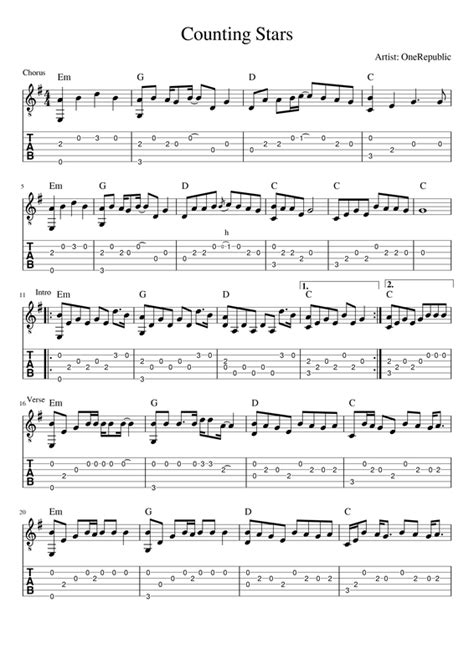 Counting Stars - OneRepublic Fingerstyle Guitar Tab - FINGERSTYLE GUITAR