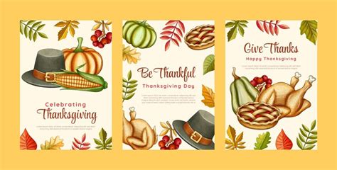 Free Vector | Watercolor thanksgiving cards collection