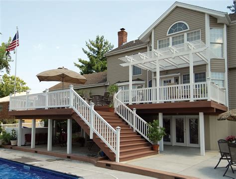 Houston second story and bi-level custom backyard decks. | Pergola designs, Deck with pergola ...