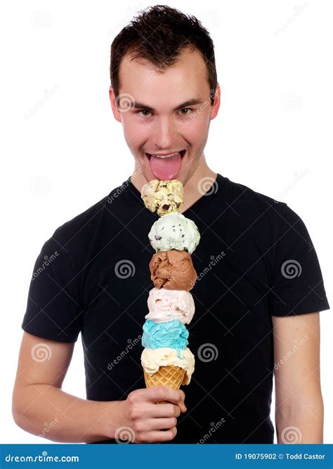 Young Man Eating A Six Scoop Ice Cream C Stock Photography - Image ...