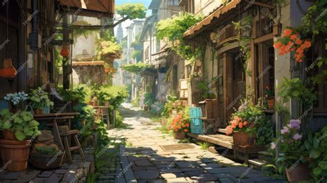 Premium AI Image | Town Anime Illustration Background