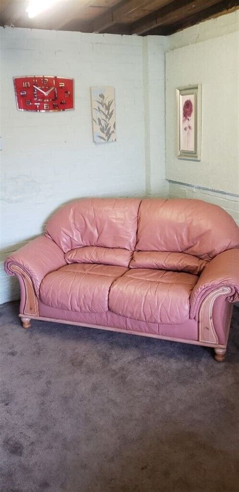 2 seater pink leather sofa (free delivery) | in Norwich, Norfolk | Gumtree