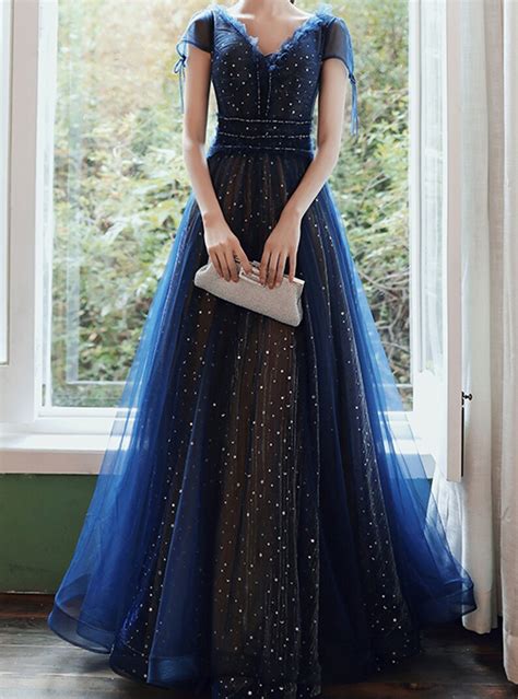 Stars Moon Sequins Prom Dress Navy Blue Long Evening Dress V - Etsy