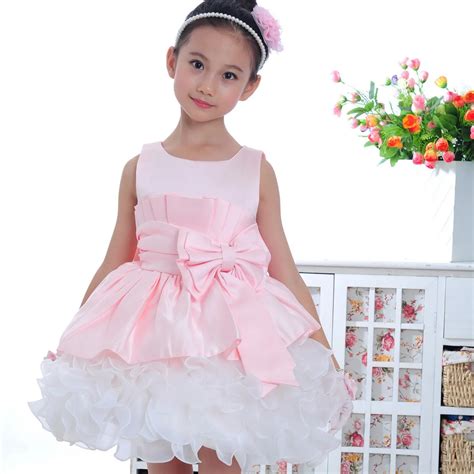 Elegant pink sleeveless kids clothes formal baby girls dress puffy ball ...