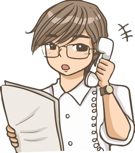 cartoon man answering the phone, holding documents drawing 5309697 Vector Art at Vecteezy