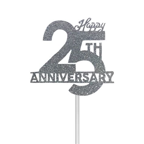 25th Anniversary Cake Topper Glitter Silver