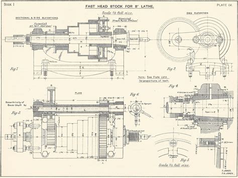 Machine Drawing Lathe Section 1930s Vintage industrial Print ...