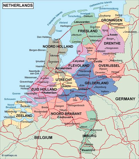 netherlands political map. Illustrator Vector Eps maps. Eps Illustrator Map | Vector World Maps