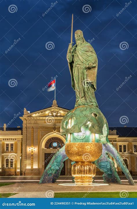 Monument To Stefan Nemanja in Sava Square by Night Stock Image - Image of europe, museum: 224490351