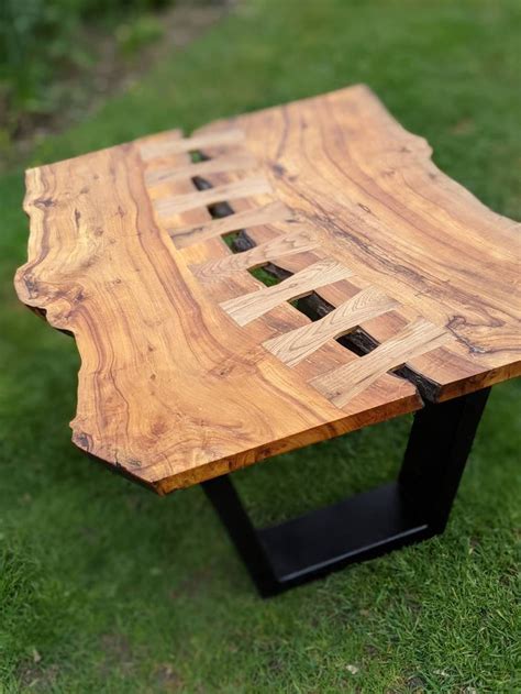 Bespoke Handmade Applewood coffee table with oak bowties..75cm | Etsy