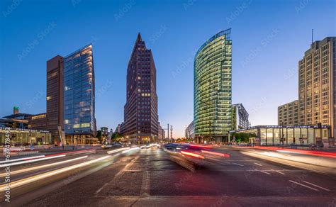 Rush hour at the Potsdamer Platz square at night, Berlin, Germany Stock ...