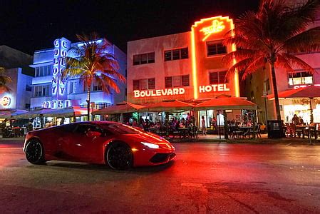 Free photo: miami, neon, car, tourism, hotel, sign, illuminated | Hippopx