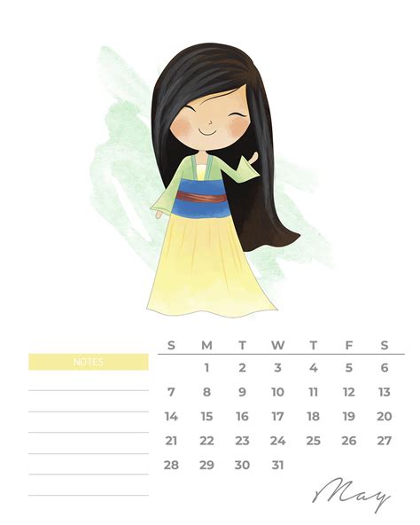 Free Printable 2023 Watercolor Princess Calendar - The Cottage Market