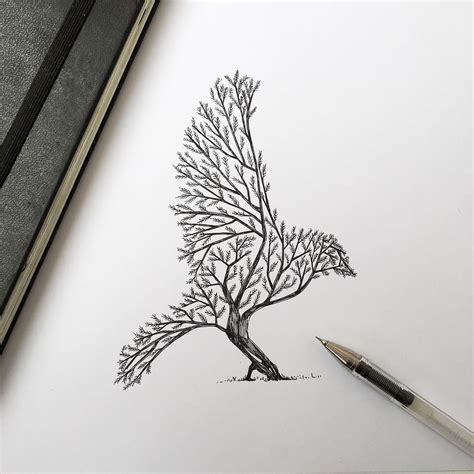 Pen & Ink Depictions of Trees Sprouting into Animals by Alfred Basha ...