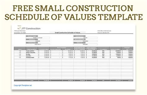 Construction Schedule Of Values Template - Free Printable Template