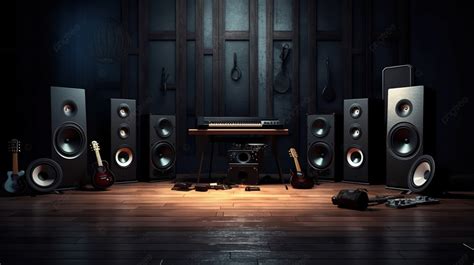 Professional Speakers And Musical Instruments Cast Shadows In Dark ...