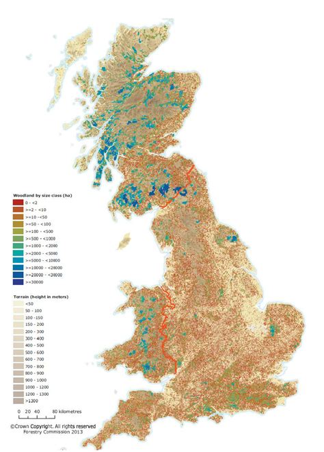 Map of woodland distribution in Britain by area (Forestry Commission ...