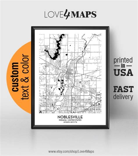 Noblesville Indiana Map Noblesville City Print Noblesville | Etsy