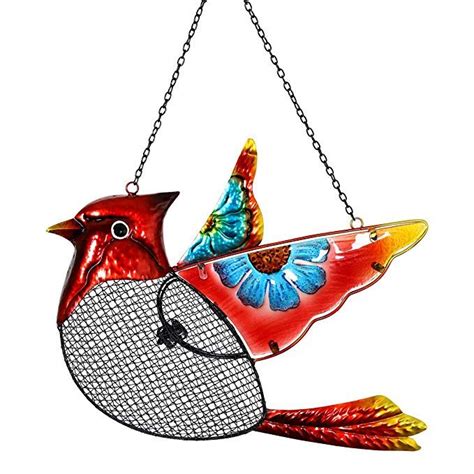 Exhart Cardinal Bird Feeder â€“ Metal Cardinal Hanging Bird Feeder w ...