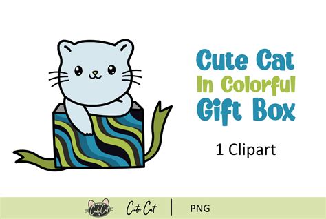 Cute Cat in Colorful Gift Box Graphic by cutecat · Creative Fabrica