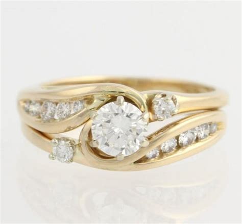 Diamond Engagement Ring & Wedding Band Wrap Set - 14k Yellow Gold Round .75ctw F6965 #2261359 ...