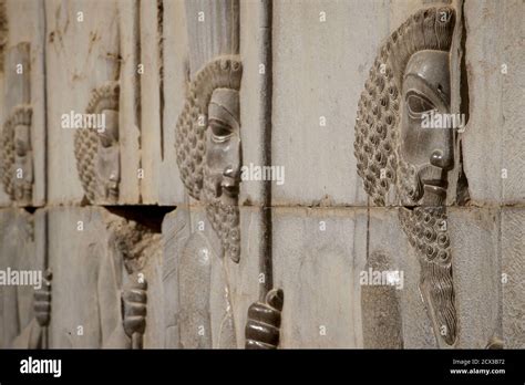 Apadana palace ruins and bas reliefs, Persepolis, Iran. Achaemenid ...