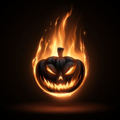 Black Halloween Pumpkin In Fire Stock Illustration - Download Image Now - iStock