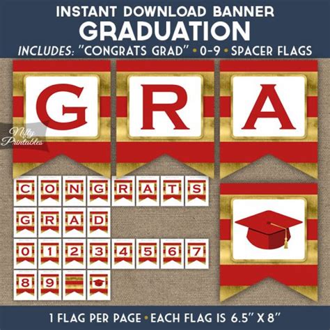 Graduation Banner - Red Gold Horizontal Stripes - Nifty Printables