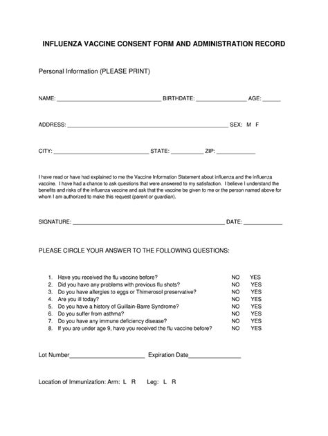 Pdf Flu Vaccine Consent Form Template | PDF Template