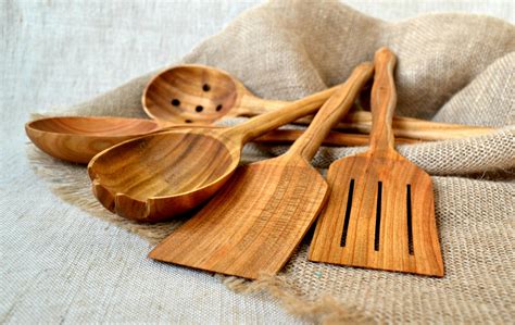 Buy Handmade Utensil Set. Wooden Cute Kitchen Utensils Set 14"/35 cm. Cherry Wood Kitchen ...