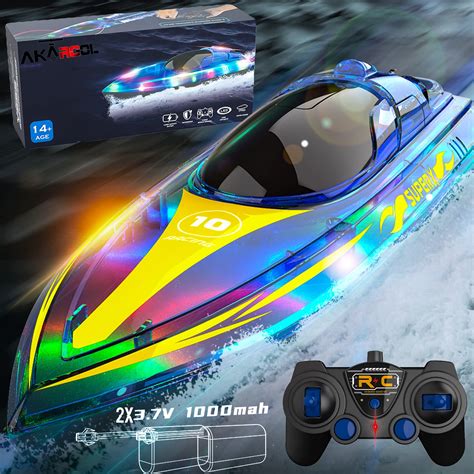 Akargol RC Boat with LED Light for Kids and Adults - Remote Control Boat for Pools and Lakes 2.4 ...