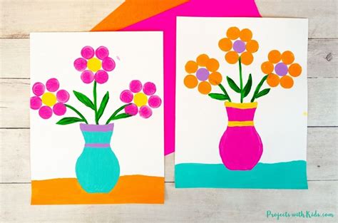 Easy Cork Stamped Flower Painting for Kids to Make - Projects with Kids