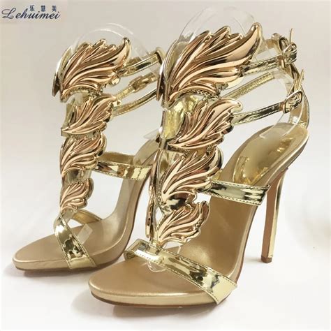 New Arrival Hot sell women high heel sandals gold leaf flame gladiator ...