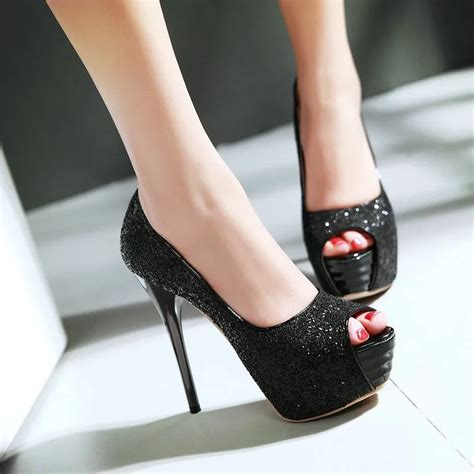 Glittering Sexy High Heels Platform Shoes Plus Size Women's Dress ...