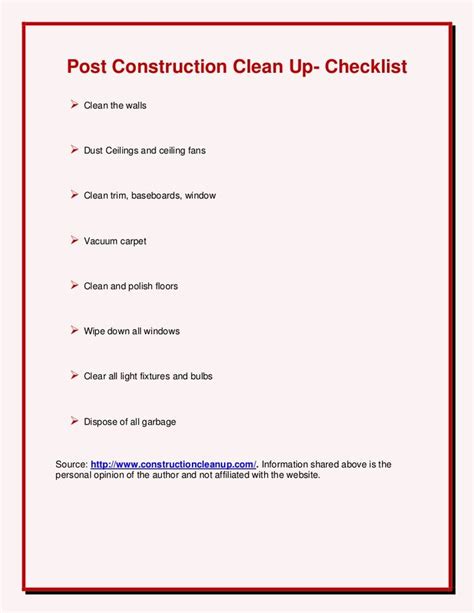 Post Construction Clean Up- Checklist | Construction cleaning, Construction clean up, Cleaning ...