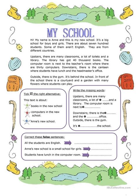 MY SCHOOL - English ESL Worksheets for distance learning and physical classr… | Reading ...