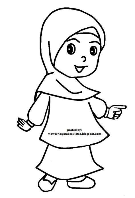 Mewarnai Gambar: Mewarnai Gambar Sketsa Kartun Anak Muslimah 86