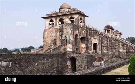 View of Jahaz Mahal shaped like a ship built during the reign of Mandu ...