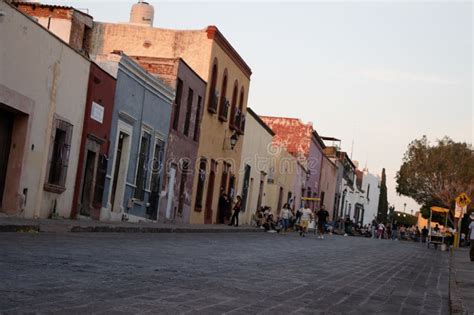 Independencia Street, Row of Colonial Houses Facades. Queretaro ...