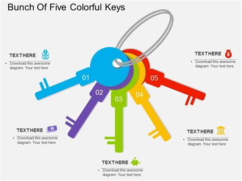 Bunch Of Five Colorful Keys Powerpoint Templates