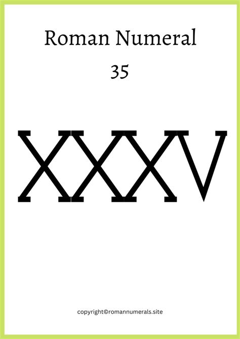 Roman Numeral 35 - Free Printable Roman Number 35 in PDF