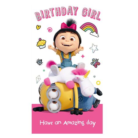 Birthday Girl Agnes & Fluffy Unicorn Minions Card (DE045) - Character ...