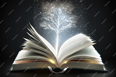 Premium AI Image | AI generated old magic open glows book with shining sparkling bokeh rays at pages