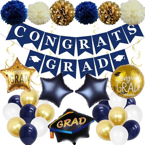 Buy Navy Blue and Gold Graduation Decorations 2022, Congrats Grad ...