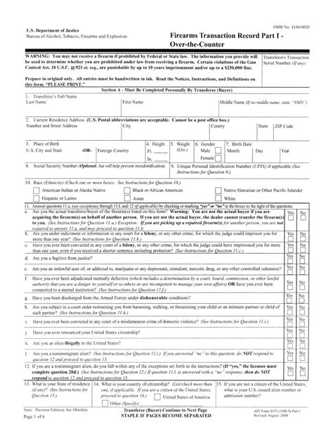 2008 Form ATF 4473 Fill Online, Printable, Fillable, Blank - pdfFiller