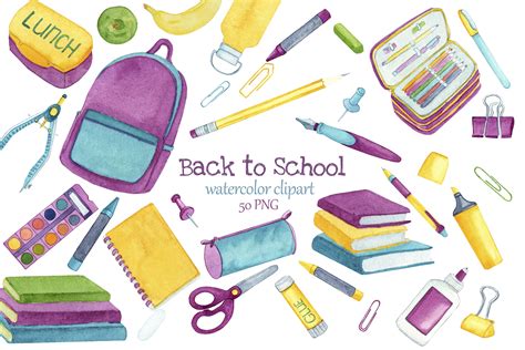 Back to School Watercolor Clipart Graphic by s.yanyeva · Creative Fabrica